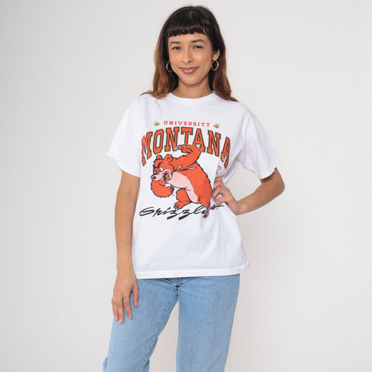 90s Montana Grizzlies Shirt White Bear Graphic Tee M