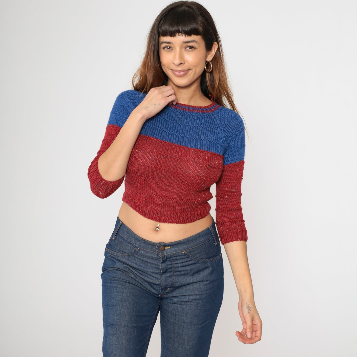 80s Cropped Color Block Sweater 2xs