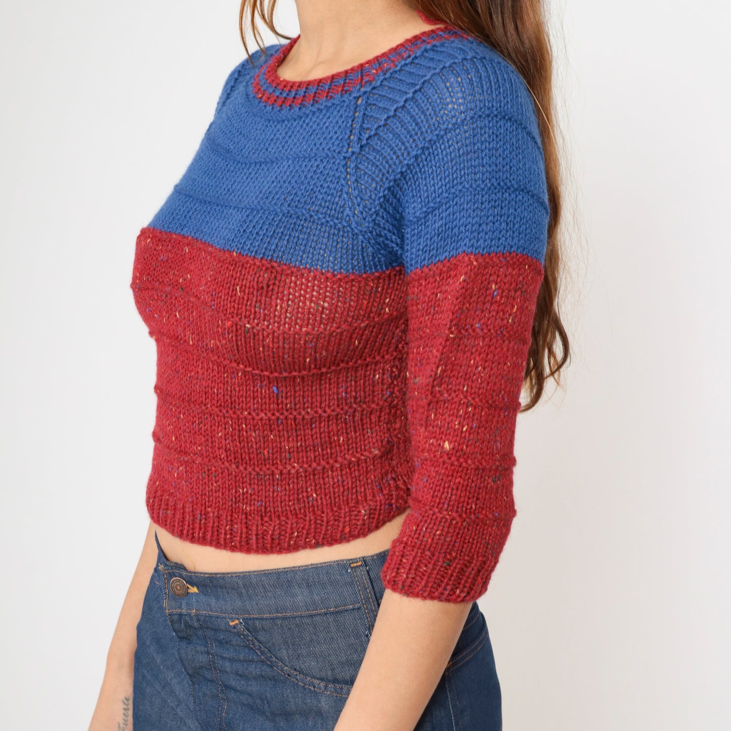 80s Cropped Color Block Sweater 2xs