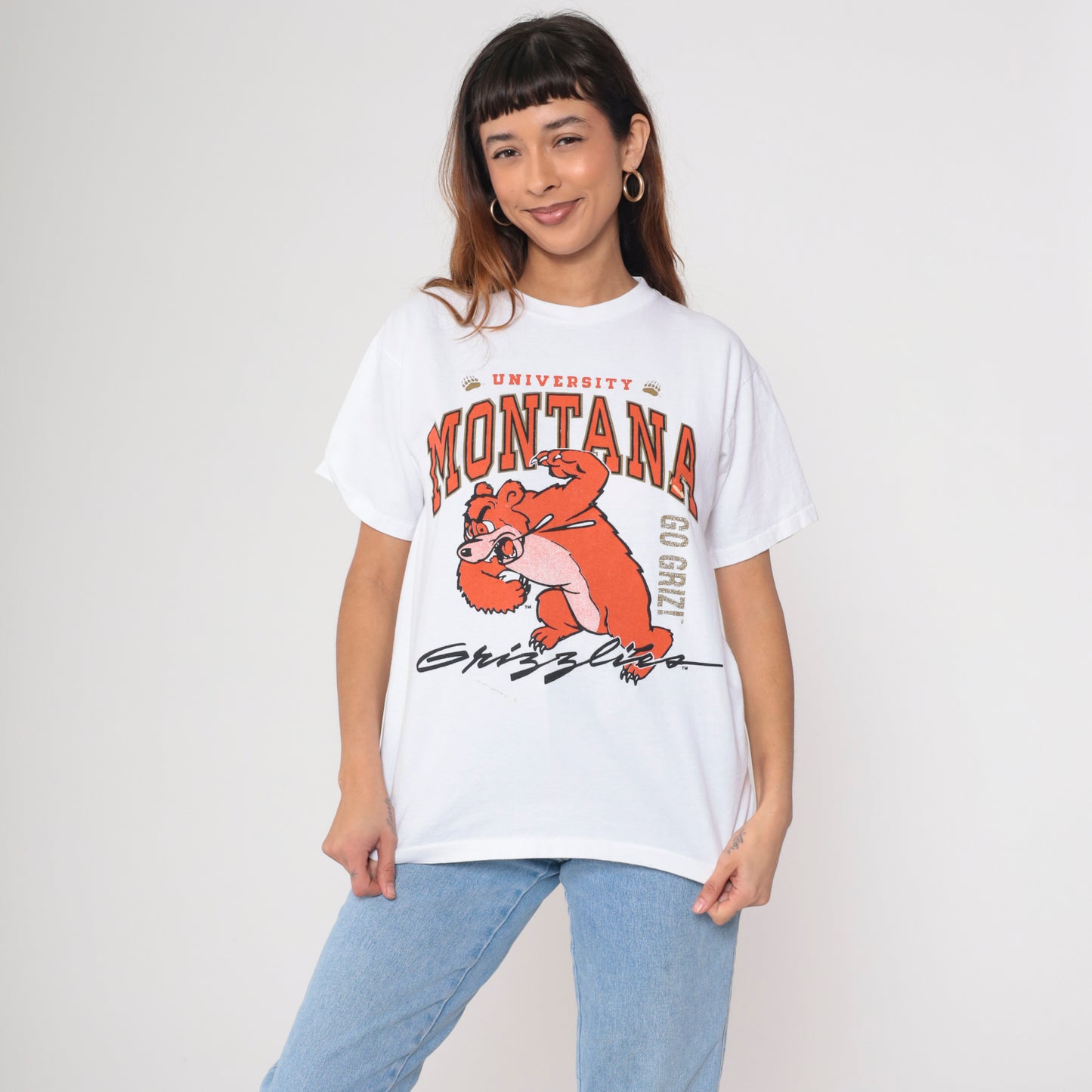 90s Montana Grizzlies Shirt White Bear Graphic Tee M