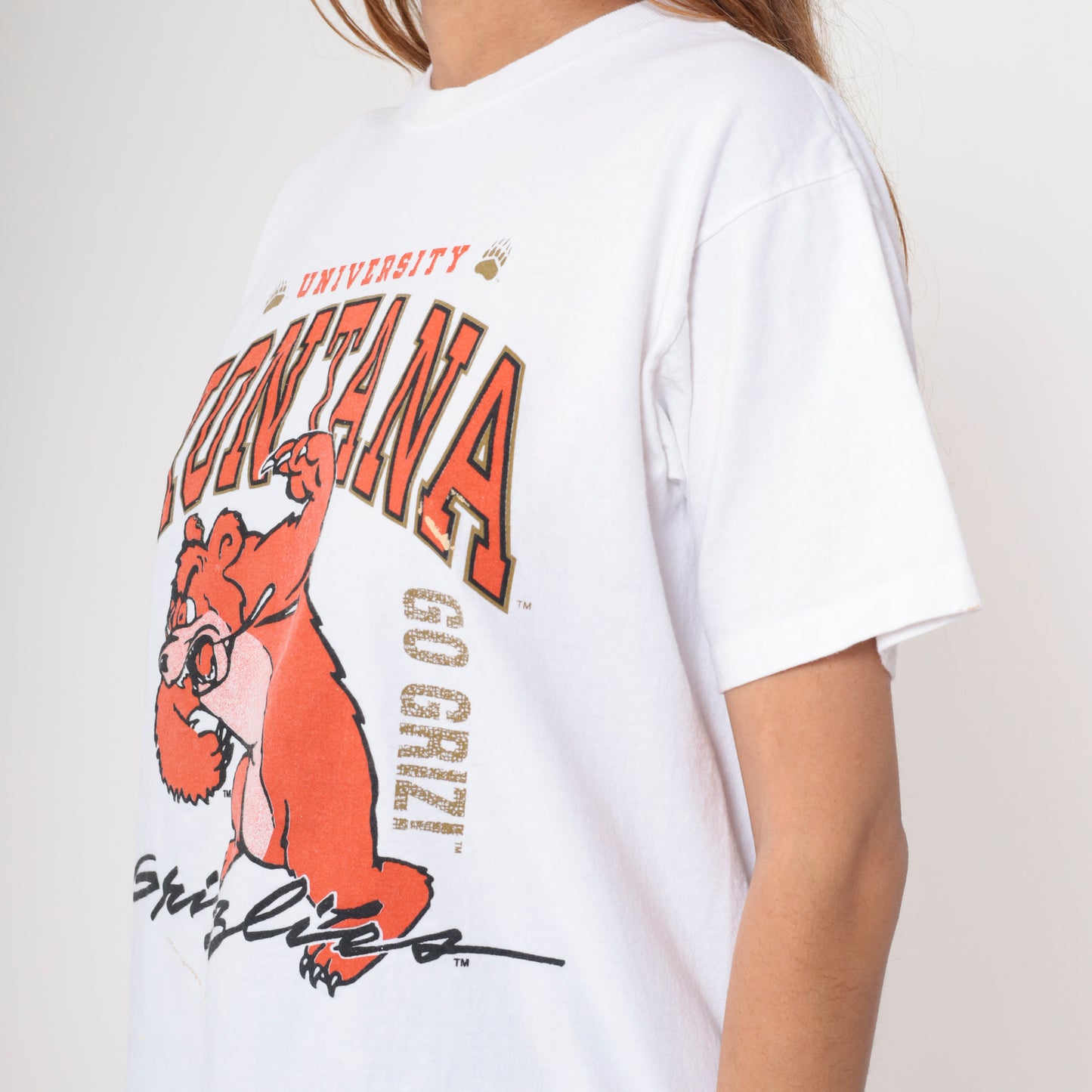 90s Montana Grizzlies Shirt White Bear Graphic Tee M