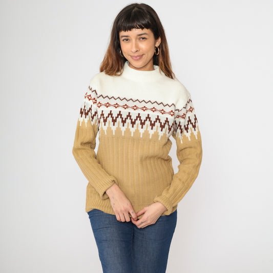 70s Tan Nordic Ski Sweater S