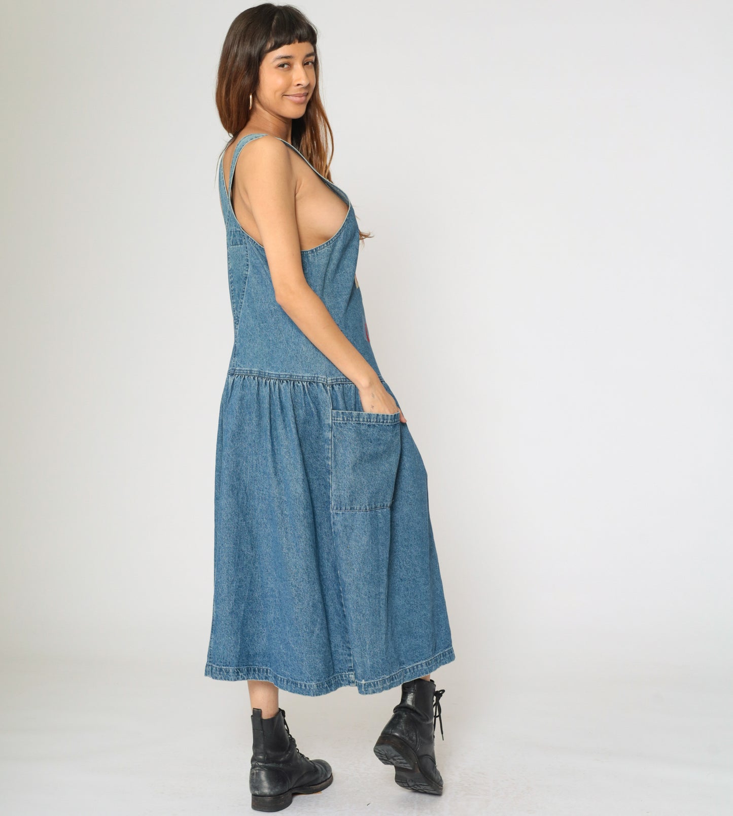Vintage 90s Denim Teacher Dress with Angel Applique