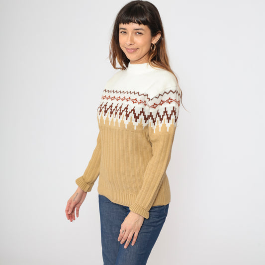 70s Tan Nordic Ski Sweater S