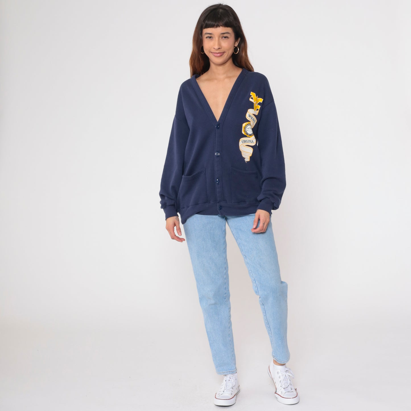 80s West Virginia University Cardigan Sweatshirt M