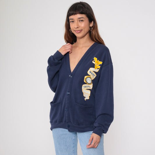 80s West Virginia University Cardigan Sweatshirt M