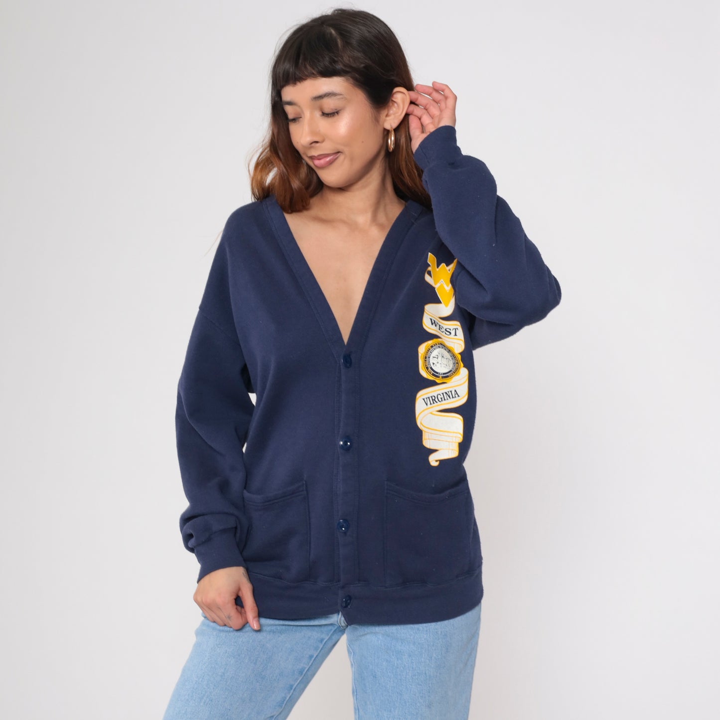 80s West Virginia University Cardigan Sweatshirt M