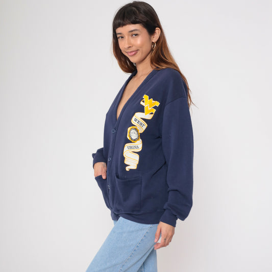 80s West Virginia University Cardigan Sweatshirt M