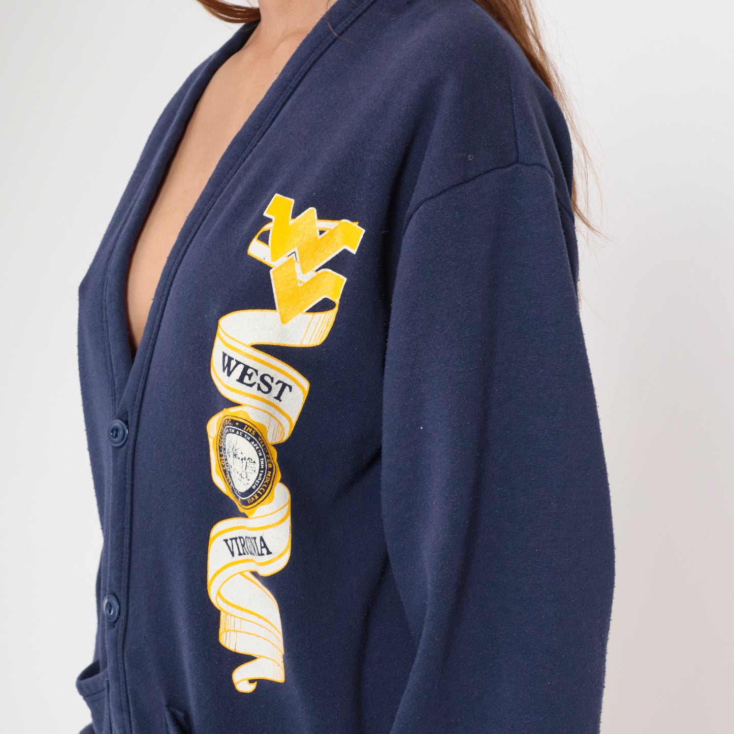 80s West Virginia University Cardigan Sweatshirt M