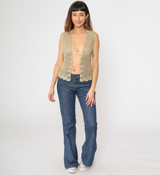 Vintage Gold Crochet Knit Vest S