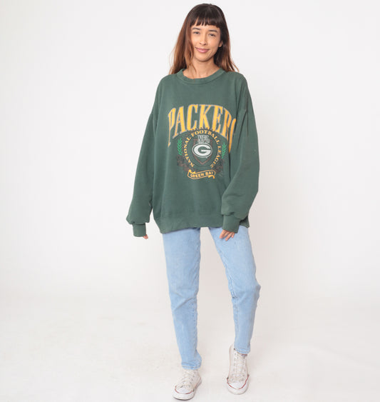 90s Green Bay Packers Sweatshirt NFL Football Vintage Wisconsin Throwback Cotton Pullover Team Logo Sports Distressed Extra Large XL