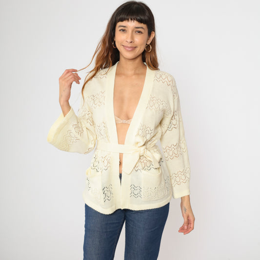 Vintage Sheer Cream Wrap Cardigan M