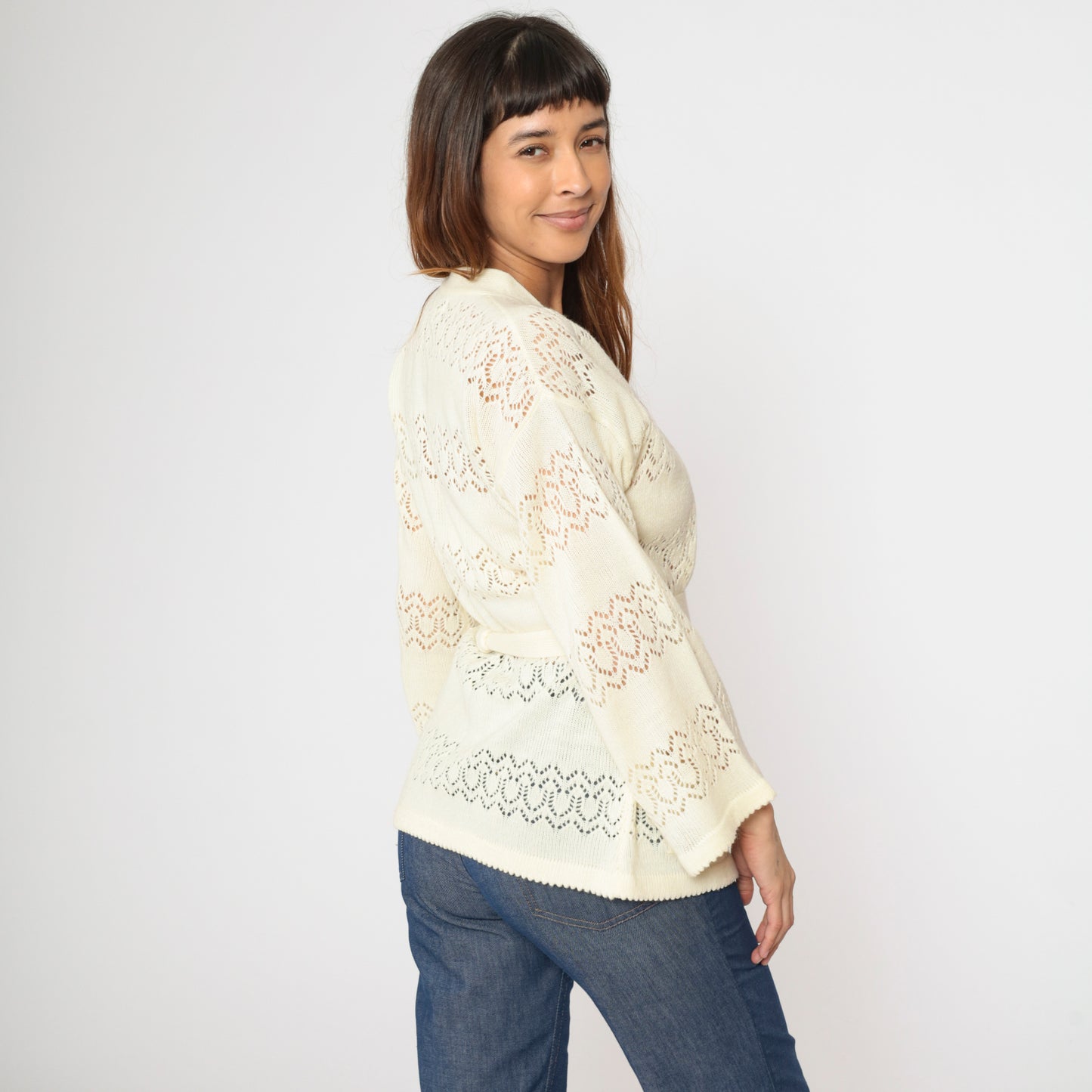 Vintage Sheer Cream Wrap Cardigan M