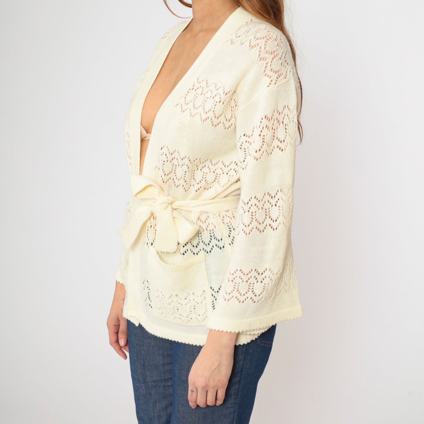 Vintage Sheer Cream Wrap Cardigan M