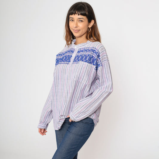 Vintage Striped Baja Pullover Shirt L