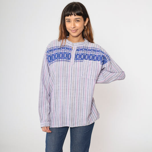 Vintage Striped Baja Pullover Shirt L