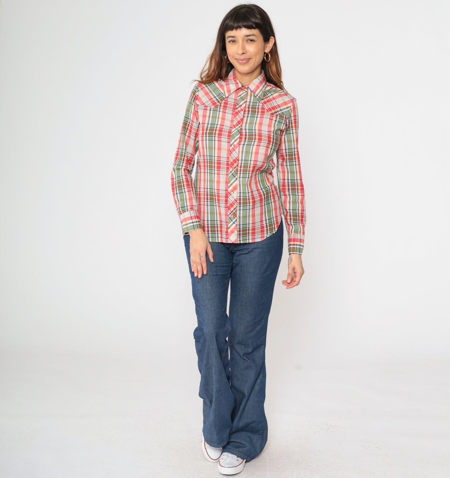 Vintage 70s Plaid Wrangler Western Blouse S