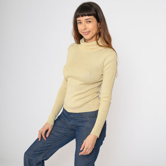 Vintage Gold Silk Turtleneck Sweater S