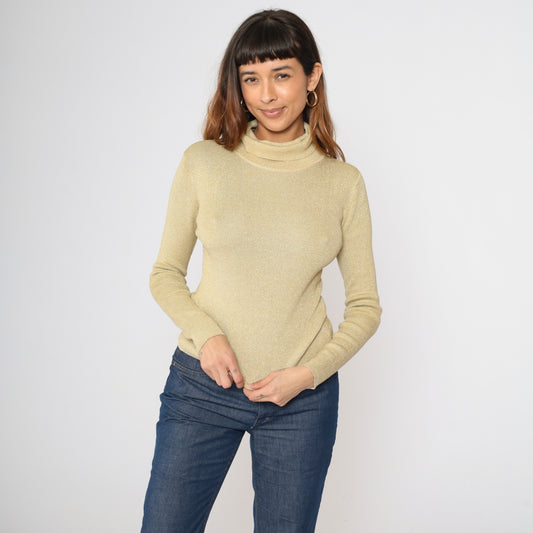 Vintage Gold Silk Turtleneck Sweater S