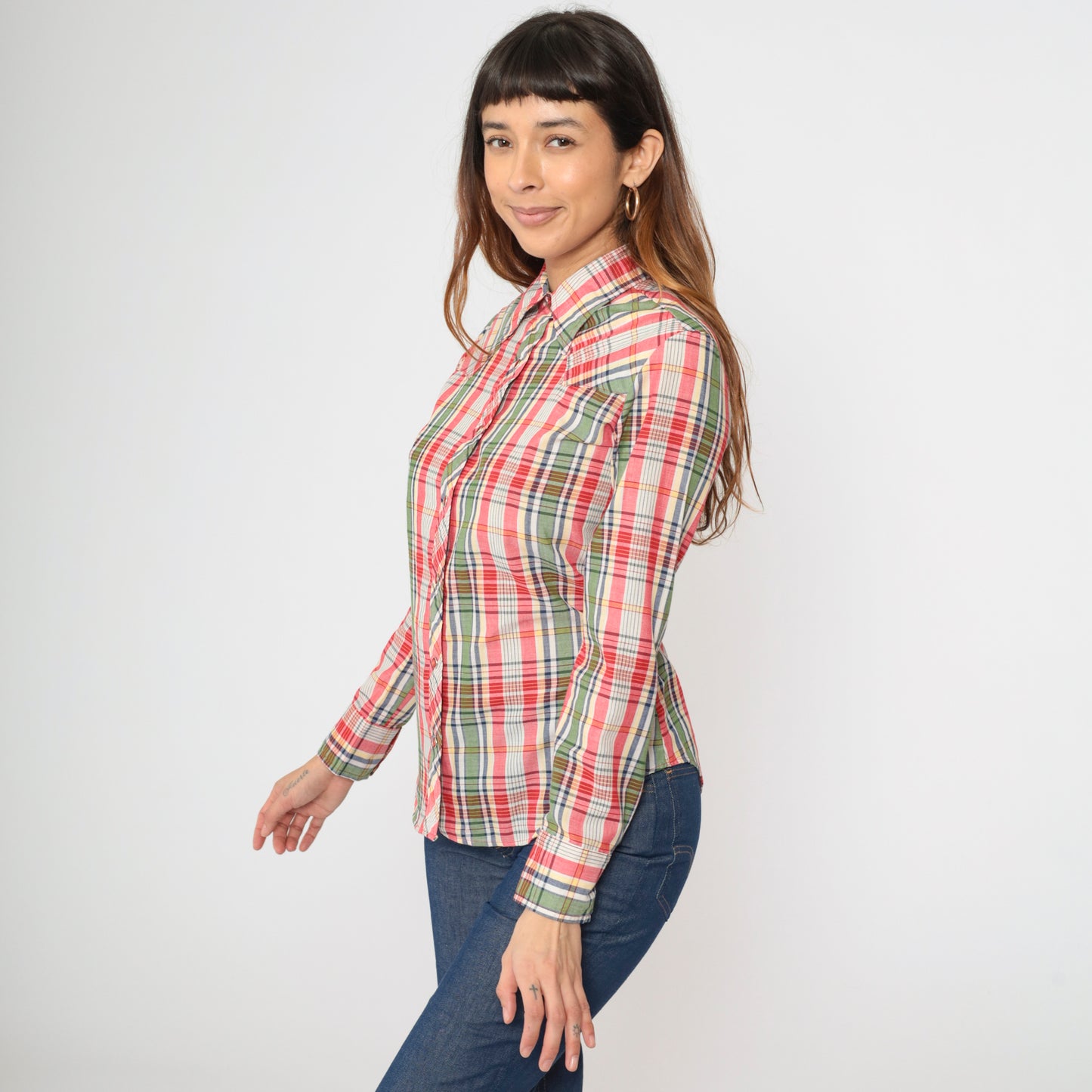 Vintage 70s Plaid Wrangler Western Blouse S