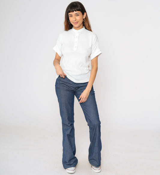 Vintage White Cuffed Henley Shirt S