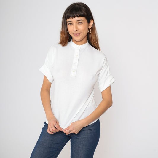 Vintage White Cuffed Henley Shirt S