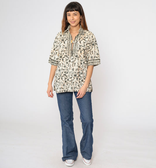 Vintage Batik Abstract Tunic Shirt M