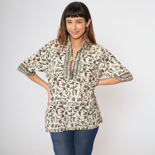 Vintage Batik Abstract Tunic Shirt M