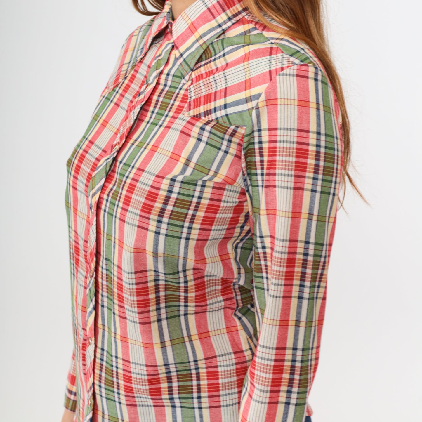 Vintage 70s Plaid Wrangler Western Blouse S