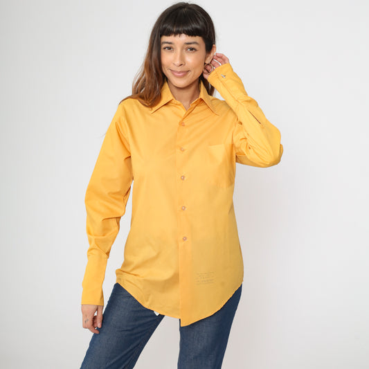70s Yellow Oxford Button Up Shirt Men's 14-32