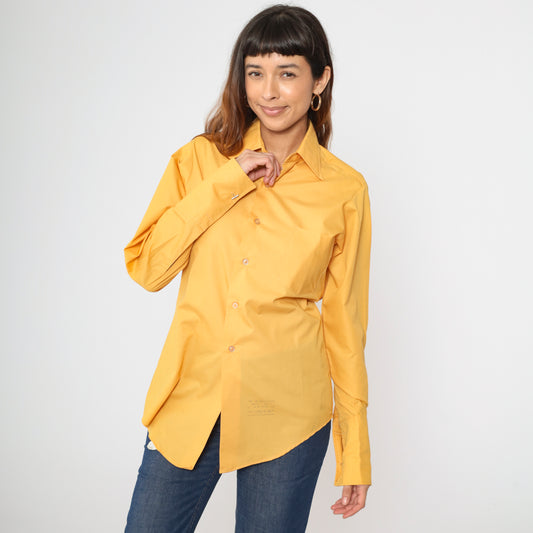 70s Yellow Oxford Button Up Shirt Men's 14-32