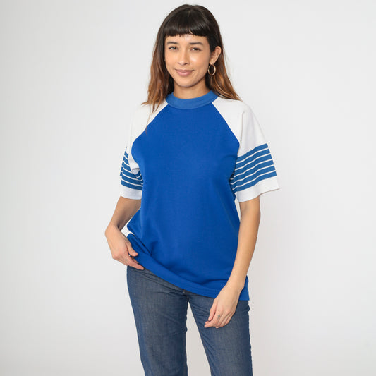 Vintage 80s Blue Striped Ringer Tee Shirt M/L