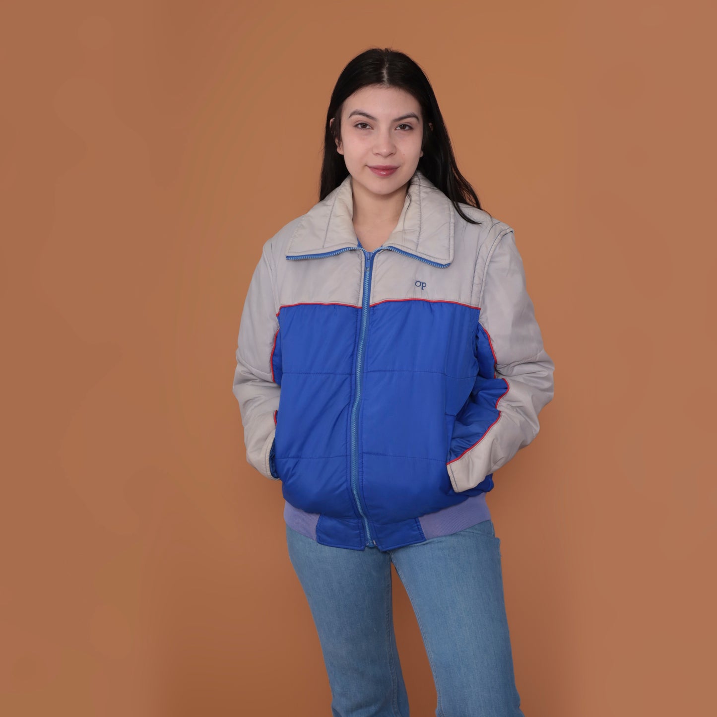 80s Grey and Blue Zip Up Ski Jacket