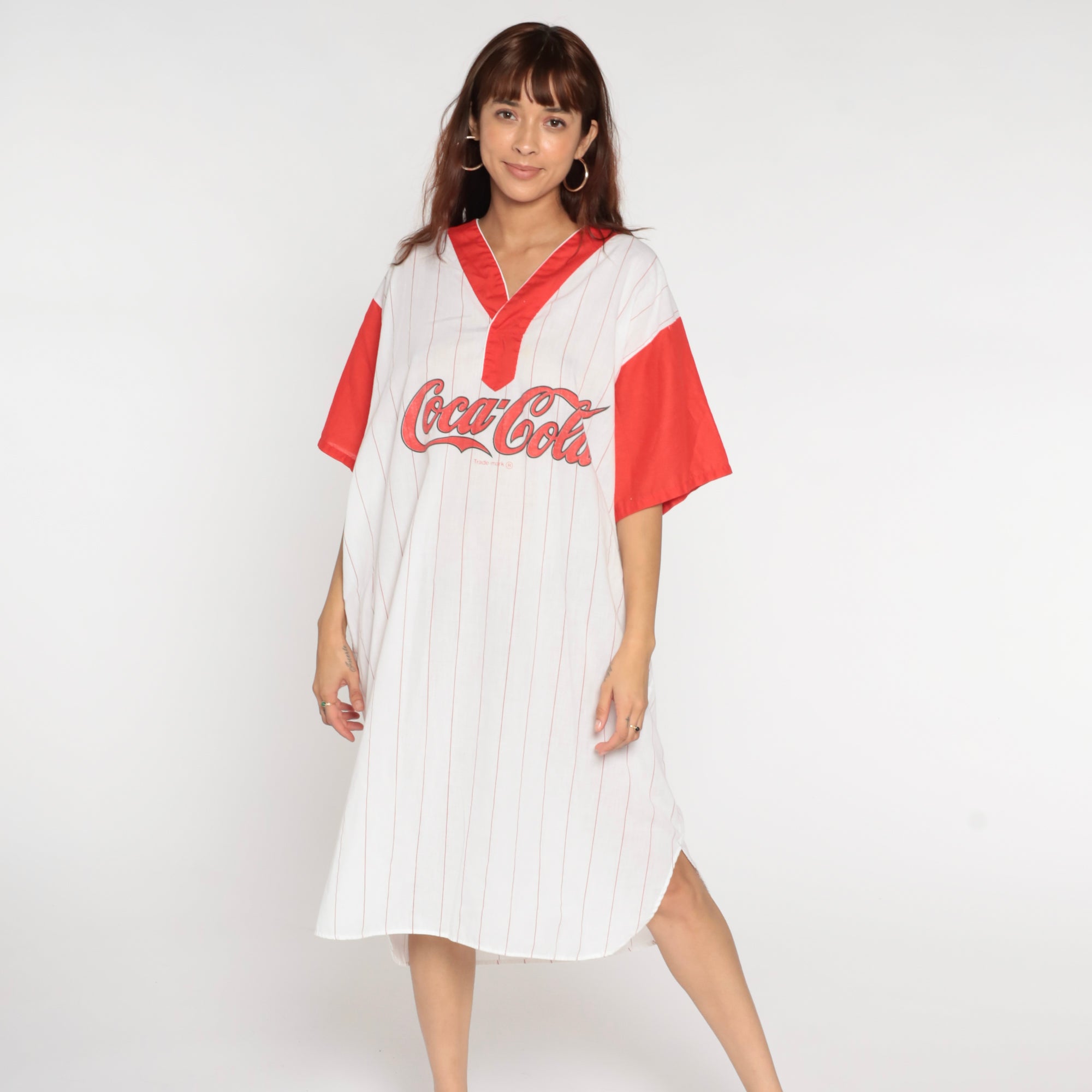 coca cola t shirt dress Vintage 80s Coca Cola Striped T-Shirt Dress XL