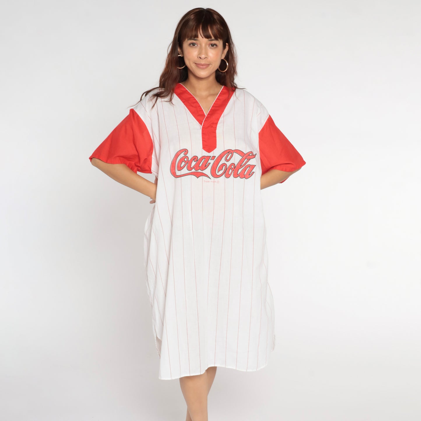 Vintage 80s Coca Cola Striped T-Shirt Dress XL