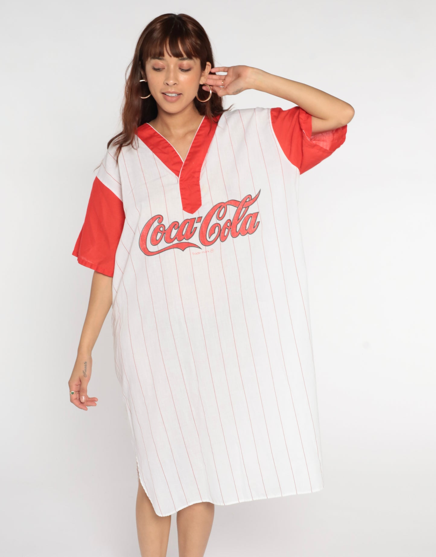 Vintage 80s Coca Cola Striped T-Shirt Dress XL