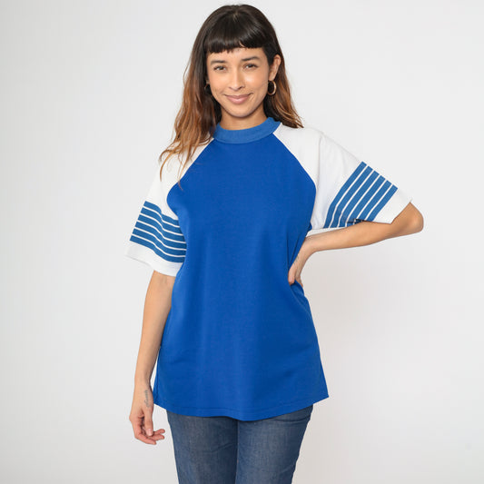 Vintage 80s Blue Striped Ringer Tee Shirt M/L