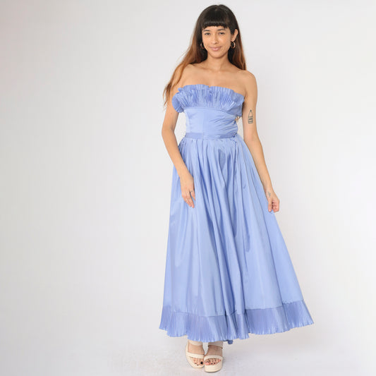 Vintage 80s Strapless Periwinkle Party Dress Small