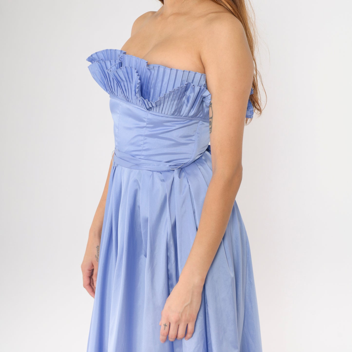 Vintage 80s Strapless Periwinkle Party Dress Small