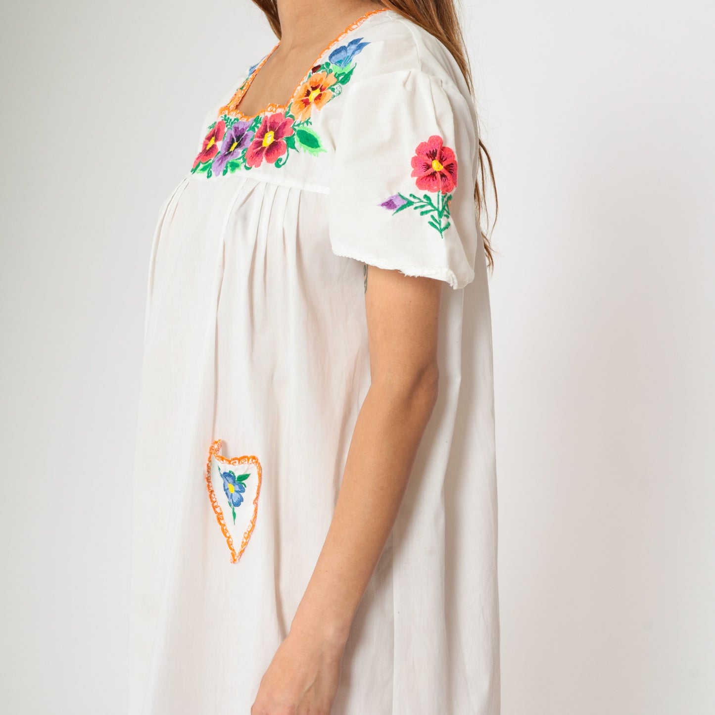 Vintage White Mexican Embroidered Dress M