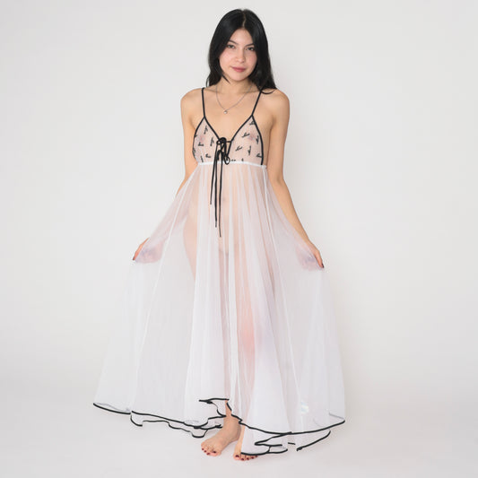70s Sheer White Love Nightgown Slip Dress S/M