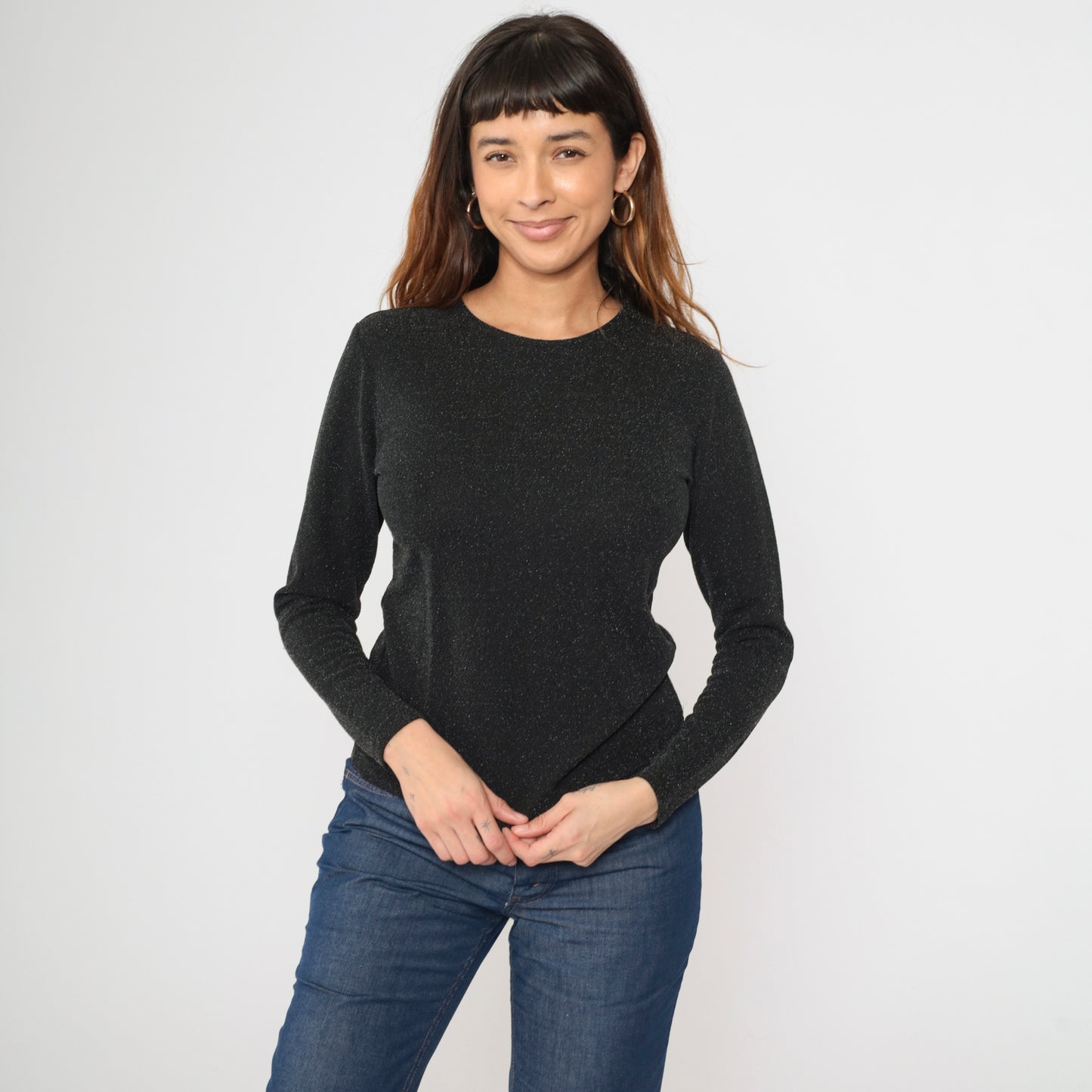 90s Metallic Black Knit Top S