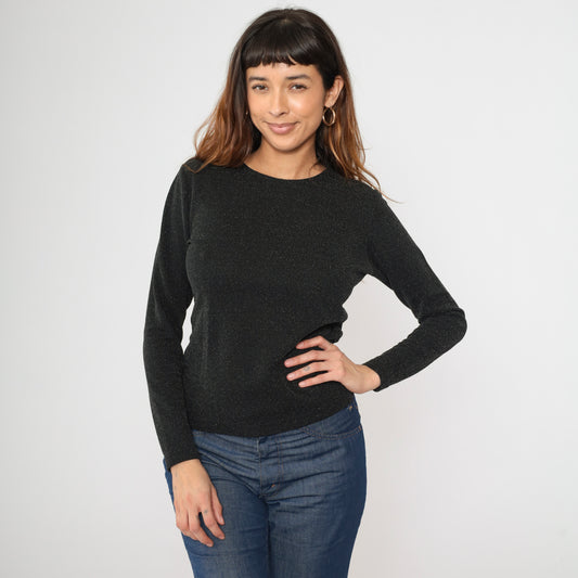 90s Metallic Black Knit Top S