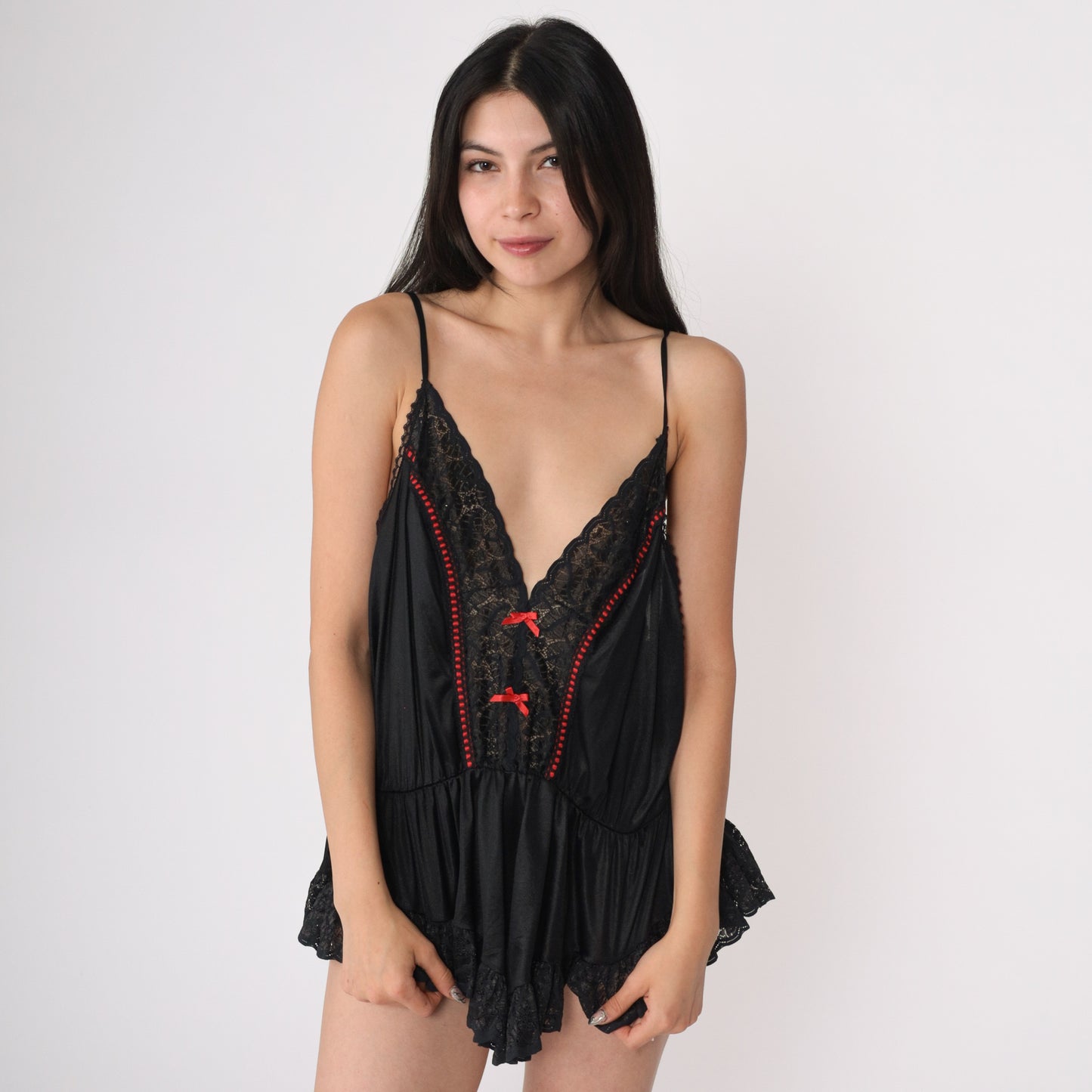 80's Black Lace with Red Accents Romper