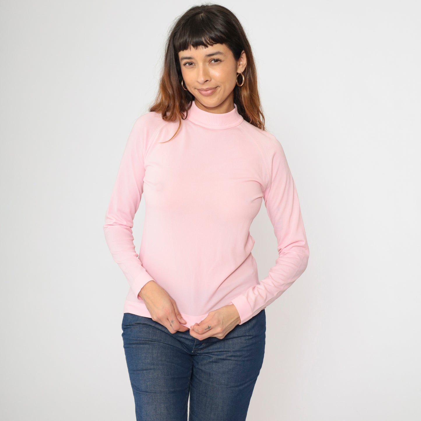 Vintage Mod Pink Mock Neck Top S