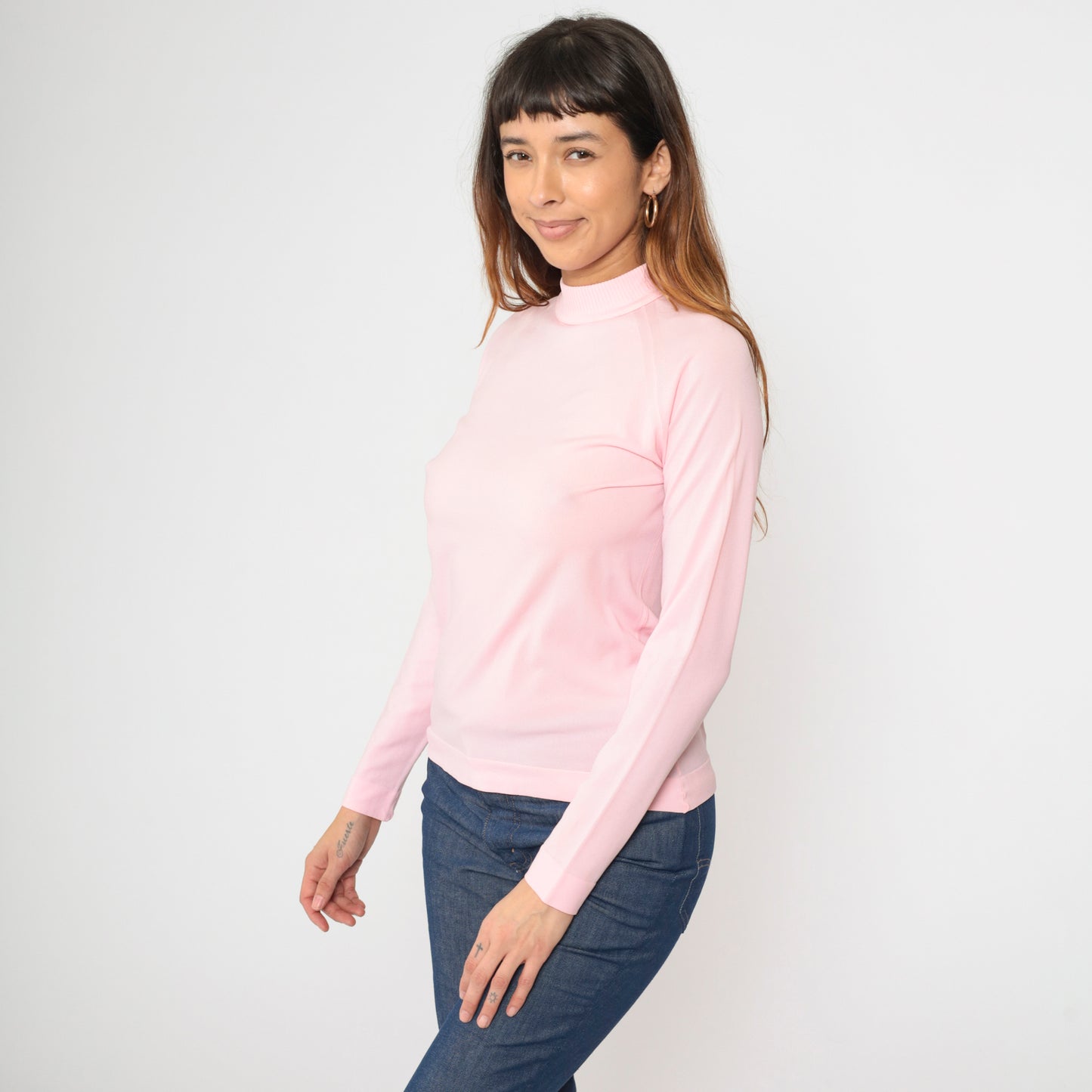 Vintage Mod Pink Mock Neck Top S