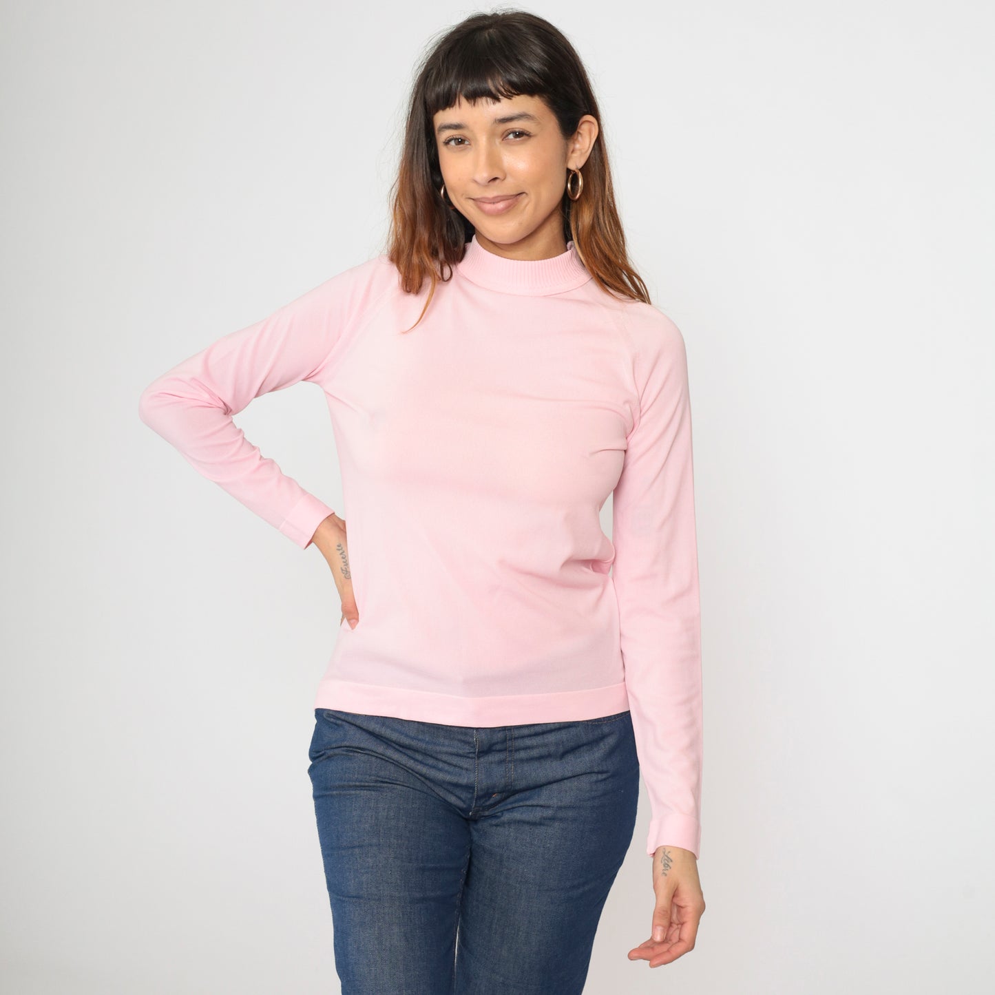 Vintage Mod Pink Mock Neck Top S