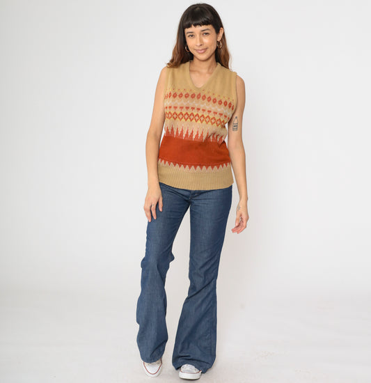 Vintage 70s Nordic Sweater Vest S