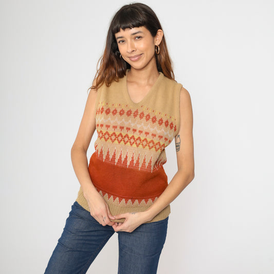 Vintage 70s Nordic Sweater Vest S