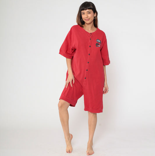 Pepe Le Pew Romper Looney Tunes Pjs 90s Warner Bros Jumpsuit Red One Piece Cartoon Embroidered Vintage Loungewear Playsuit Extra Large XL